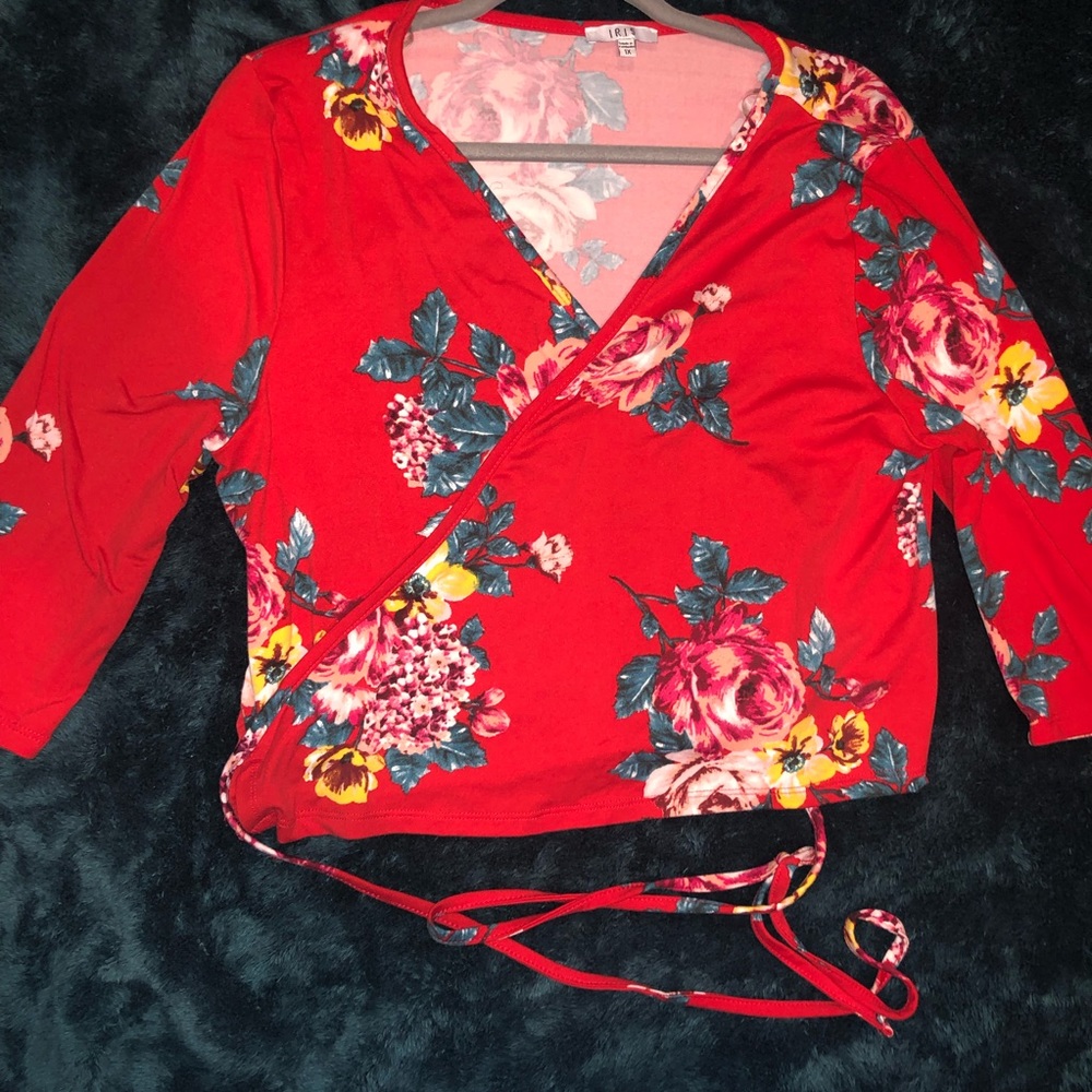 Red Floral Wrap Top